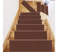Alfombras Antideslizante X5 Alfombrillas para Escalones 20x59cm marrón | Alfombra Escalera Antideslizante Recortables Reutilizables, Lavables En Lavadora 100% Poliéster, Para Mascotas, Mayores