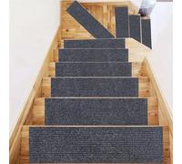 Alfombras Antideslizante X5 Alfombrillas para Escalones 34x59cm Gris Oscuro | Alfombra De Escalera Interior Recortables Reutilizables, Lavables En Lavadora 100% Poliéster, Para Niños Mayores Y Mascotas