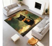 Alfombras antideslizantes para sala de estar, 120 x 180 cm, alfombras de animales de anime para dormitorio, alfombra botánica de otoño, duradera, bufanda de gato negro, alfombra de área de hojas que