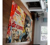 Alfombras área Estilo Hip Hop Coloridas Arte Callejero Graffiti Tengo un sueño Lindo niño y Vaca Estampado Alfombra Delgada para Sala Estar Dormitorio 80 x 120 cm