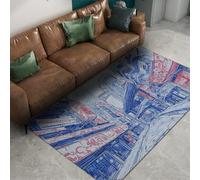 Alfombras Arquitectura Moderna Azul Rojo patrón Urbano Lavable Alfombra Franela Pelo Corto Antideslizante gráfico tapete Estudio apartamento Alto tránsito 60x120cm