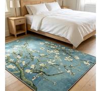 Alfombras Arte Famosa clásica almendros en Flor Azul Lavable Alfombra Grande Antideslizante Ramas Florales estéticas tapete Acento Oficina Comedor 60x90cm