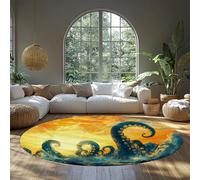 Alfombras Arte fantástico Gigante Marino con patrón tentáculos Pulpo Alfombra Redonda Alfombra Pelo bajo Antideslizante para salón Dormitorio Sala Juegos 200x200cm