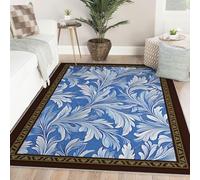 Alfombras Azul Marino para el salón 90x150 Alfombra Moderna Neutra Lavable Comedor Dormitorio de Granja Antideslizante Pelo bajo Zona Apta Mascotas Interior con Hojas acanto Estampado del Pasillo