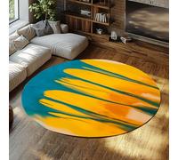 Alfombras baño redondas cepillo abstracto amarillo turquesa pelo bajo lavable a máquina Alfombra circular suave para sala estar Tapete dibujos animados que se desprende para dormitorio 160cm