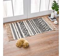 Alfombras bohemias para sala de estar, pequeñas alfombras de algodón tejidas con borla de 2 x 3 pies, alfombra vintage bohemia, alfombras lavables para cocina, baño, lavadero, entrada interior (A)