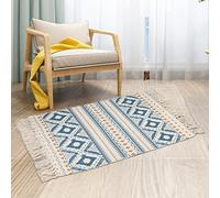 Alfombras bohemias para sala de estar, pequeñas alfombras tejidas de algodón con borla de 2x3 pies, alfombra bohemia vintage de granja, alfombras lavables para cocina, lavandería, entrada interior