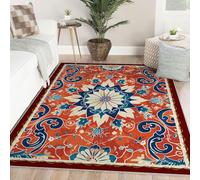 Alfombras Boho para Sala de Estar Respaldo Antideslizante Lavable Alfombra Arte Azteca Grande Suave Dormitorio Comedor Retro Abstracto Patrón Floral Fácil Limpiar Pila Baja Debajo la Mesa 180x240cm