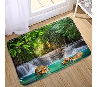 Alfombras Caída De Árboles Naturaleza Paisaje Árbol Lluvia Árbol Tigre Fauna Silvestre Animal Lavable En Lavadora Franela Carpets Esponjosa Alfombra De Franela para Oficina Pasillo Cocina 60X40Cm
