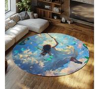 Alfombras circulares estéticas 200cm Girl Swing Butterfly Sky Pattern Kitchen Felpud antideslizante lavable suave grande plegable fácil de limpiar resistente a manchas alfombra redonda comedor