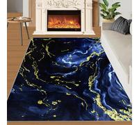 Alfombras con Textura de mármol Azul Negro, geometría Abstracta, Alfombra de Rayas Doradas Azul Marino para salón, alfombras Lavables Antideslizantes, aplicables en Dormitorio y Comedor (160x230cm)
