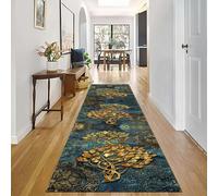 Alfombras Corredoras para Pasillos Indoor Azul Dorado Alfombra Larga Corredora Pasillo 1,5/3/3,5/4/4,5/5/6/7/8/9Metro Mato de Piso Cocina Lado Cama Recámara Vestido(110 * 700cm)