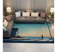 Alfombras costeras Paseo Atardecer Escena Calle Junto al mar con la decoración patrón caminador Perro Alfombra Sala Estar Alfombra área Antideslizante Pelo bajo para el Dormitorio 160x230cm