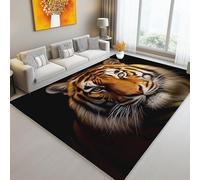 Alfombras cuadradas para Sala de Estar, 160 x 230 cm Alfombra pequeña para Interiores, Feroz Tigre Tema alfombras Lavables para decoración de Interiores y oficinas, Negro