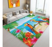 Alfombras cuadradas para Sala de Estar, 160 x 230 cm Alfombra pequeña para Interiores, Tropical Playa Loro Animal Tema alfombras Lavables para decoración de Interiores y oficinas, Verde