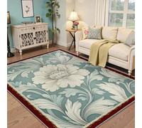 Alfombras de 100x150 área para salón tapete Antideslizante Lavable a máquina William Morris Interior Pelo bajo botánicas Florales Modernas Dormitorio Oficina Comedor Junto Marfil Azul Azulado