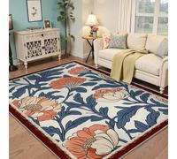 Alfombras de 60x120 Zona Salón tapete Lavable William Morris Crema Moderna Hojas Azul Marino Flores Coral Antideslizante Suave Suelo Interior Delgada Resistente Manchas Dormitorio Comedor Granja