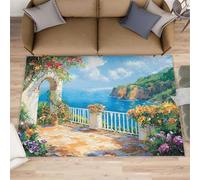 Alfombras de área costera para sala de estar, alfombra mediterránea de 160 x 200 cm, alfombra de suelo mediterránea, alfombra de paisaje natural, alfombras de dormitorio, alfombras suaves