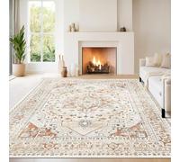 Alfombras de área de 1,2 x 1,2 m, decoración tradicional vintage de granja, naranja, 120 x 120 cm, alfombra lavable para sala de estar, dormitorio, sofá, decoración de mesa