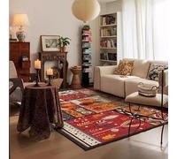 Alfombras de área de 160 x 200 cm, suaves, de pelo corto, antideslizantes, lavables a máquina, para siempre, dormitorio y cocina, retazos florales vintage en varios colores, rojo