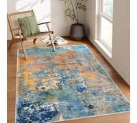 Alfombras de área de 55 x 78 pulgadas, azul oscuro, verde, naranja, amarillo, abstracto, moderno, verde azulado, 140 x 200 cm, alfombra lavable para decoración del hogar, alfombra de granja