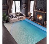 Alfombras de área de 80 x 150 cm para sala de estar, fotografía natural, pelo bajo, playa, agua de mar, arena, alfombras de interior, acogedoras, antideslizantes, transpirables, para comedor
