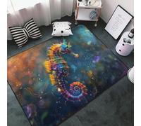 Alfombras de área para decoración de sala de estar, diseño de caballito de mar de neón, antideslizante, lavable, 3 x 5 pies, para dormitorio, sala de estar, 60 x 39 pulgadas