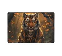 Alfombras de área para decoración de sala de estar, diseño de tigre en el bosque de hojas caídas, antideslizantes, lavables de 3 x 5 pies, para dormitorio, sala de estar, 60 x 39 pulgadas