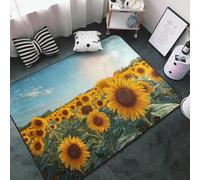 Alfombras de área para sala de estar, dormitorio, campo de girasoles iluminados por el sol, manta suave, lavable, alfombra antideslizante de 3 x 5 pies, alfombra de piso para interiores, decoración