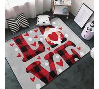 Alfombras de área para sala de estar y dormitorio, diseño de búfalo a cuadros de amor y gnomo, suave, lavable, alfombra antideslizante de 3 x 5 pies, alfombra de piso para interiores, decoración