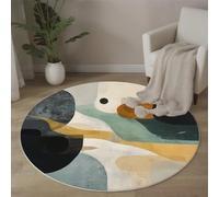 Alfombras De Área Redondas,Tapete Antideslizante, Blanco Y Negro Geometría En La Pintura Al Óleo Resumen Wabi-Sabi Para Salón Sofá Mesa Café Estudio Comedor Dormitorio Oficina Decoración, 160Cm