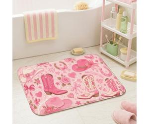 Alfombras de baño con diseño de botas vaqueras, sombreros juguetones de fantasía, corazones, verano, melocotón, para dormitorio, baño, tocador, decoración de fregadero, 16 x 24 pulgadas