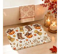 Alfombras de baño de calabazas, botas rústicas de campo, estrellas, color naranja otoño, antideslizante, lavable, pelo bajo, alfombra de baño para ducha, decoración de inodoro, 20 x 32 pulgadas