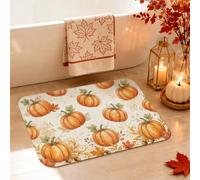 Alfombras de baño de calabazas, rústicas, con diseño de hojas de granja, color naranja otoñal, antideslizantes, lavables, suaves, para tocador, decoración de fregadero, 16 x 24 pulgadas