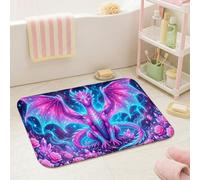 Alfombras de baño de dragón, rosas fantásticas, alas de fantasía, violeta, para dormitorio, dormitorio, alfombra de baño de pelo bajo, para bañera, ducha, decoración de 20 x 32 pulgadas