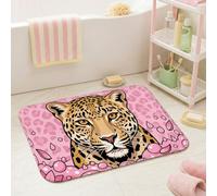 Alfombras de baño de leopardo, divertidas y contemporáneas con burbujas de melocotón, melocotón, artículos esenciales para dormitorio, tapete de baño peludo para tocador, decoración de fregadero, 40.6