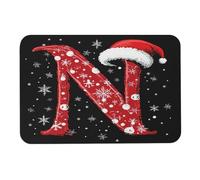 Alfombras De Baño Linda Letra N con Copos De Nieve Y Gorro De Papá Noel Súper Absorción De Agua Alfombras Suave Estera Interior para Comedor Jardín Cocina 60X40Cm