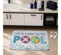 Alfombras de baño para piscina, diseño de pelota de playa costera, flotador, color azul, esencial para dormitorio universitario, alfombras de baño suaves para baño, decoración de suelo, 20 x 32