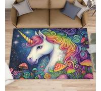 Alfombras de caballo para sala de estar, 140 x 200 cm, alfombra colorida de pelo corto, alfombras antideslizantes de cuento de hadas arcoíris, fácil cuidado para dormitorio de niños, comedor