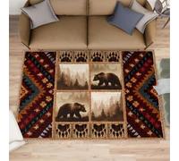Alfombras de cabaña de oso para dormitorio, alfombra rústica con estampado de huellas de oso de 160 x 200 cm, alfombra lavable y antideslizante para decoración del hogar