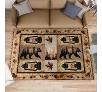Alfombras de cabaña de oso para sala de estar, alfombra rústica de bosque de caza, 160 x 230 pulgadas, alfombras de comedor de vida silvestre occidental, lavables y antideslizantes, alfombra grande