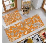 Alfombras de Cocina Antideslizantes 2 Piezas, Estilo botánico retro Piña, pera, naranja Resistentes a Las Manchas, Alfombras de Correr Lavables para Pasillo, Cocina,Color naranja, 40x60+40x120cm