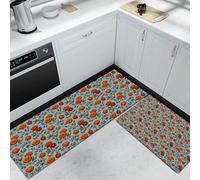 Alfombras de Cocina Caléndula Naranja Juegos de 2, 40x60cm+40x120cm Alfombras Antifatiga, Alfombras Plantas Y Flores Antiguas Antideslizantes Para Cocina, Lavandería, Fregadero, Oficina, Escritorio