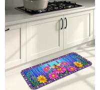 Alfombras de cocina con diseño floral vibrante para piso, patrón de girasol, alfombras suaves acolchadas lavables para fregaderos de cocina, lavandería, baño, 16 x 47 pulgadas
