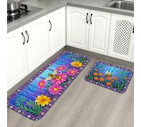 Alfombras de cocina con diseño floral vibrante para suelo, patrón de girasol, suaves, acolchadas, lavables para fregaderos de cocina, lavandería, baño, 2 unidades