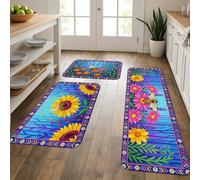 Alfombras de cocina con diseño floral vibrante para suelo, patrón de girasol, suaves, acolchadas, lavables para fregaderos de cocina, lavandería, baño, 3 unidades