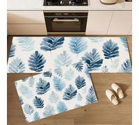 Alfombras De Cocina con Hojas De Helecho En Acuarela Juegos De 2 Alfombrillas De Minimalismo Juego De Tapetes para Pasillo Comedor Entrada, Lavables Antideslizantes, Azul Claro, 40x60cm+40x120 cm