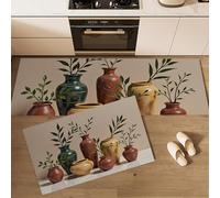 Alfombras De Cocina con Hojas Jarrón Juegos De 2 Alfombrillas De Estilo Bohemio Juego De Tapetes para Pasillo Comedor Entrada, Lavables Antideslizantes, Color Tierra, 40x60cm+40x120 cm