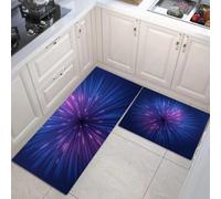 Alfombras De Cocina con Líneas Radiales Juegos De 2 Alfombrillas De Futurista Tapetes para Pasillo Comedor Entrada, Lavables Antideslizantes, Azul-Púrpura, 43x75cm+43x150 cm