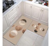 Alfombras De Cocina con Luna Juegos De 2 Alfombrillas De Estilo Japonés Tapetes para Pasillo Comedor Entrada, Lavables Antideslizantes, Color Tierra, 40x60cm+40x120 cm